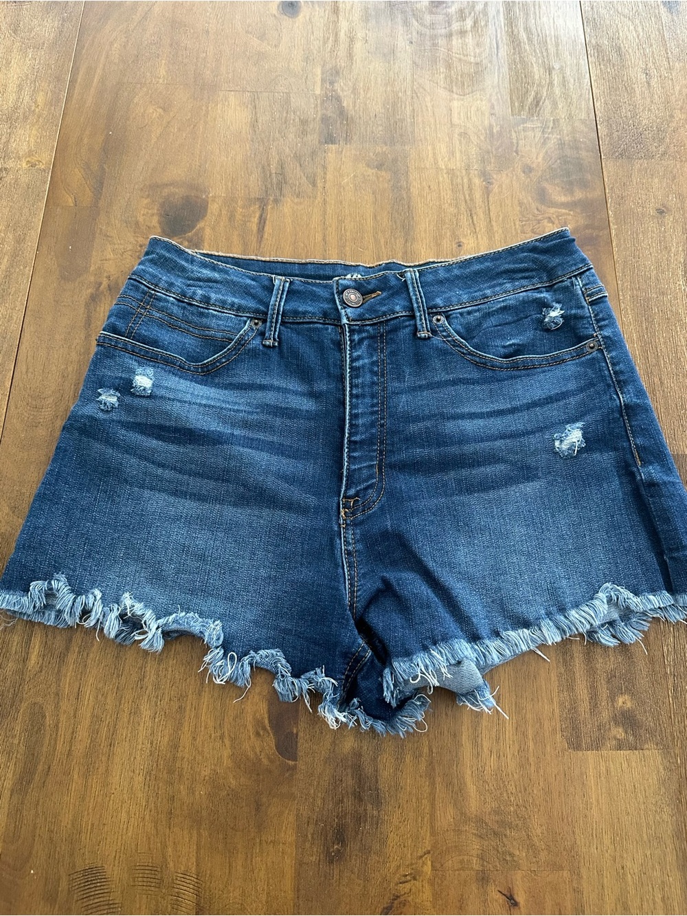 Rewash Dark Blue Frayed Hem Denim Shorts